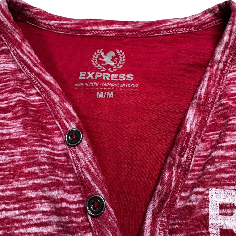 Express Born of Virtue Red Space Dye Henley T-Shirt Men's Medium Graphic Tee - Picture 2 of 6